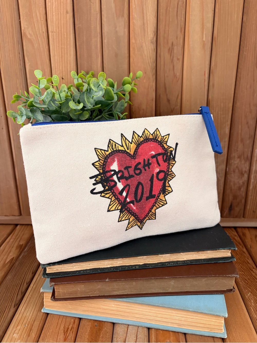 Brighton 2019 Canvas Travel Zippered Pouch with Heart Swallow Bird Artwork